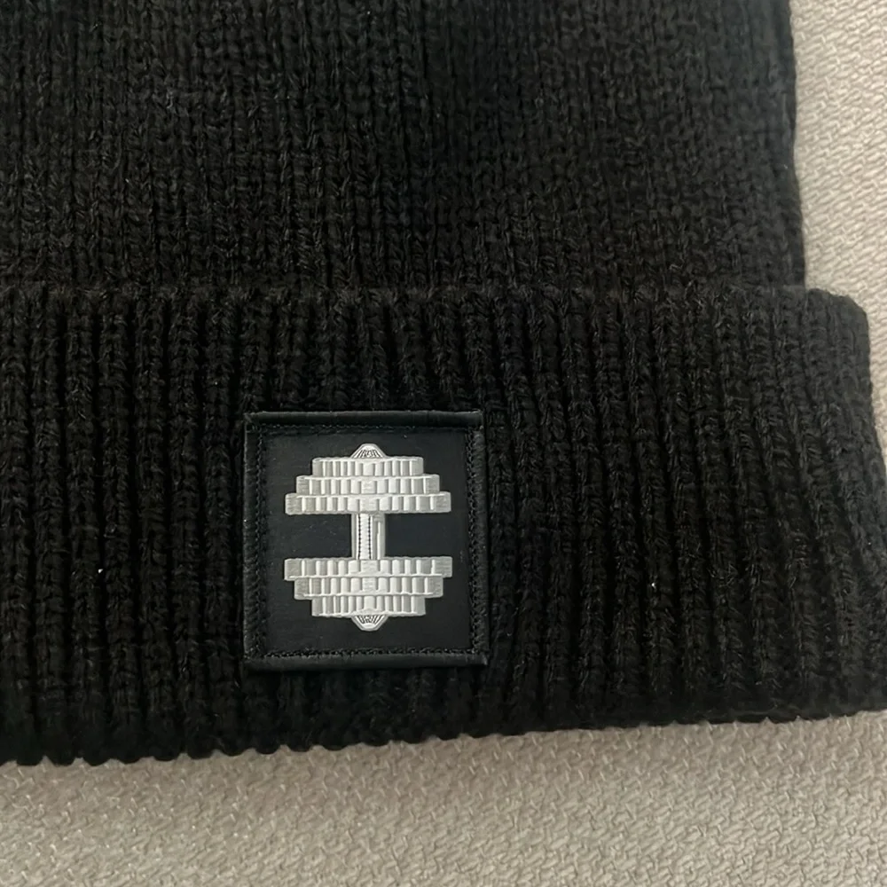 Black Beanie with Weightlifting design